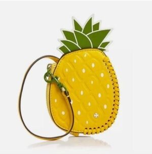 Tory Burch Yellow Pineapple Wristlet Coin Pouch with Green Accent